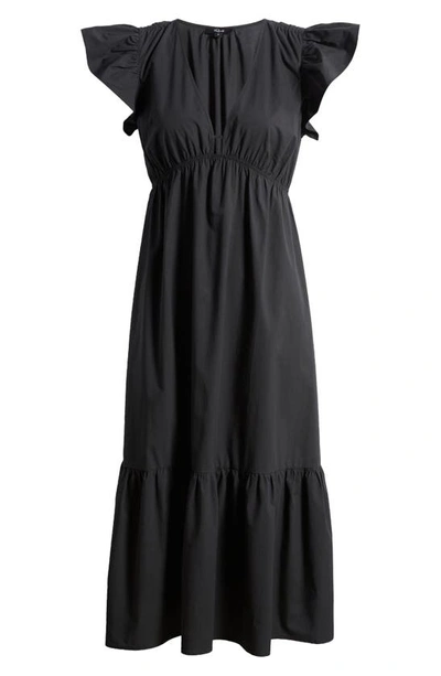 Shop Rails Tina Flutter Sleeve Cotton Blend Midi Dress In Black