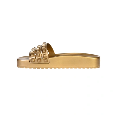 Shop Carmen Sol Franco 3 Strap Slides Ultra Shiny In Gold