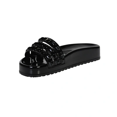 Shop Carmen Sol Franco 3 Strap Slides Ultra Shiny In Black