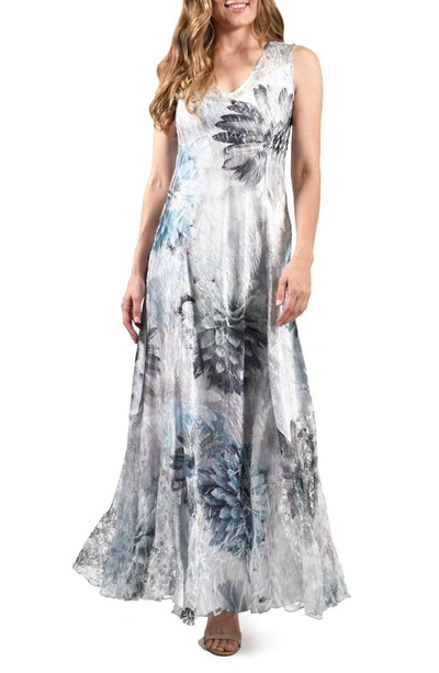 Shop Komarov Lace-up Charmeuse & Lace Maxi Dress In Fountain Bloom