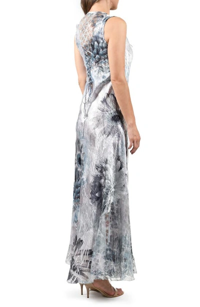 Shop Komarov Lace-up Charmeuse & Lace Maxi Dress In Fountain Bloom