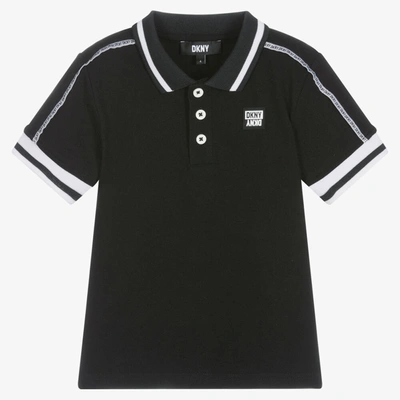 Shop Dkny Boys Black Cotton Piqué Polo Shirt