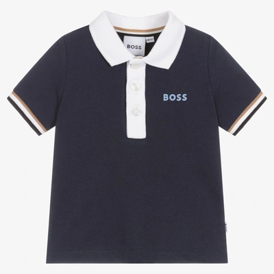 Shop Hugo Boss Boss Baby Boys Blue Cotton Piqué Logo Polo Shirt