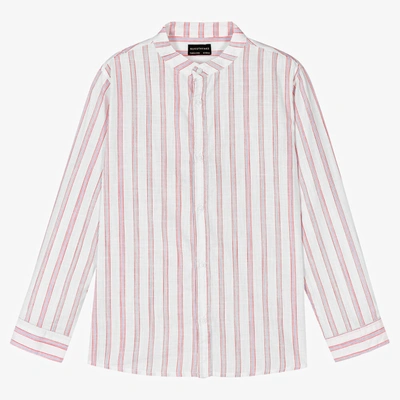 Shop Mayoral Nukutavake Boys White & Red Striped Cotton Shirt