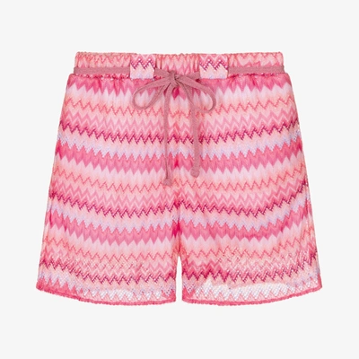 Shop Missoni Teen Girls Pink Zigzag Knitted Shorts
