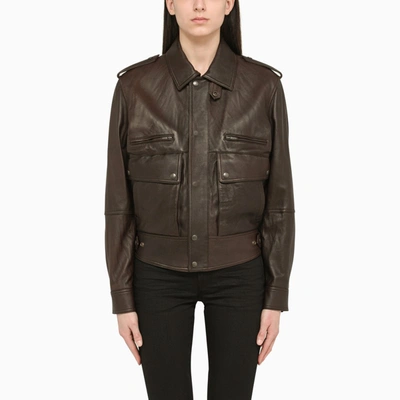 Shop Saint Laurent Short Brown Leather Jacket