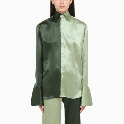 Shop Woera Green Silk Colour-block Shirt