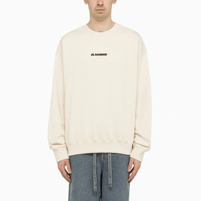 Jil Sander Crew Neck Sweatshirt With Signature Logo In Beige