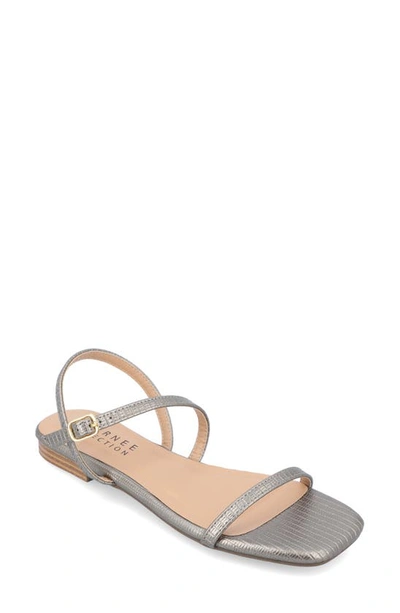 Shop Journee Collection Crishell Snake-embossed Flat Sandal In Pewter