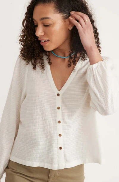 Shop Marine Layer Colette Stripe Cotton Blend Button-up Top In White Shadow Stripe