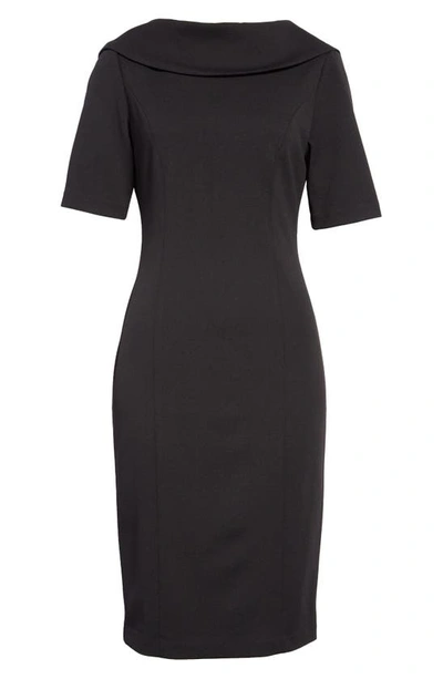 Shop Adrianna Papell Foldover Neck V-back Sheath Dress In Black