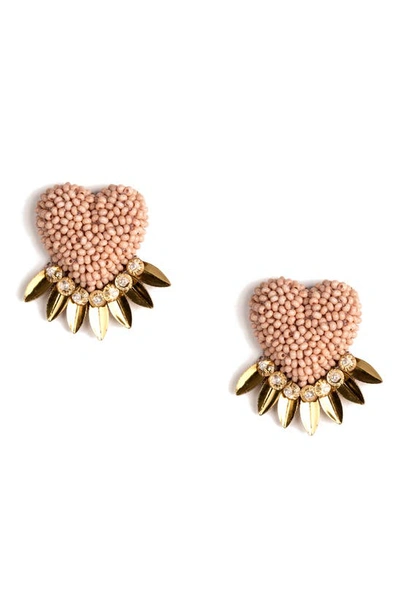 Shop Deepa Gurnani Danika Beaded Fringe Heart Stud Earrings In Dusty Pink