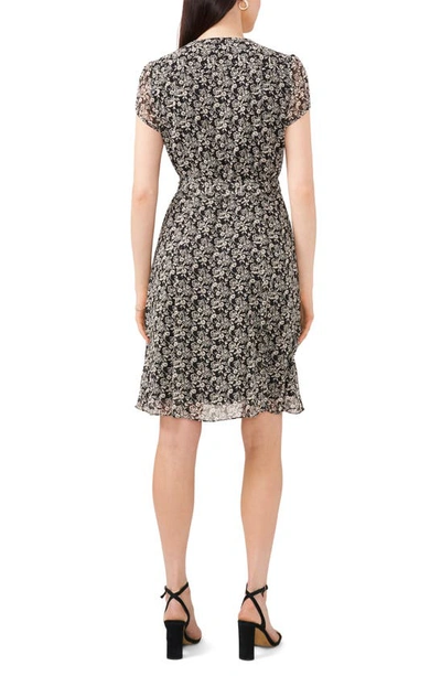 Shop Chaus Floral Pintuck Pleat Dress In Black/ Ivory