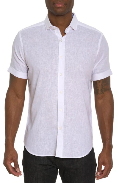 Shop Robert Graham Bennett Slub Short Sleeve Linen & Cotton Button-up Shirt In White
