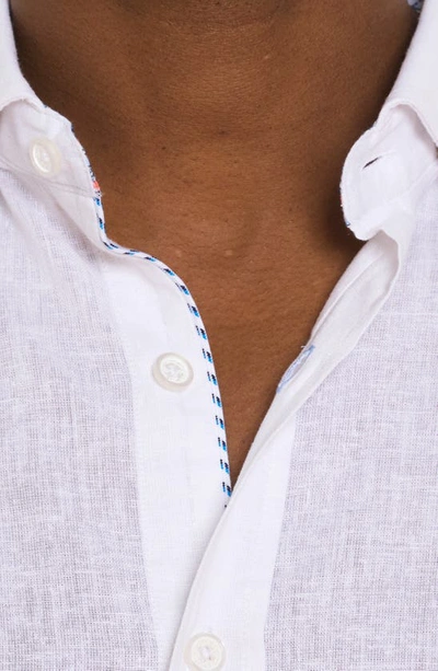 Shop Robert Graham Bennett Slub Short Sleeve Linen & Cotton Button-up Shirt In White