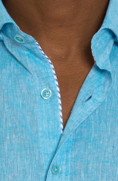 Shop Robert Graham Bennett Slub Short Sleeve Linen & Cotton Button-up Shirt In Teal