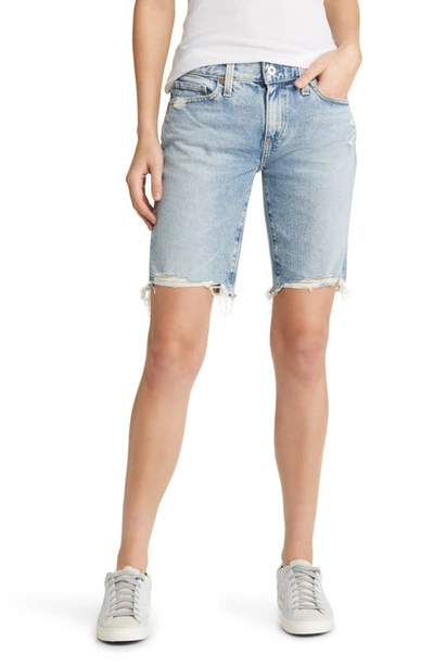 Shop Ag Nikki Ripped Denim Bermuda Shorts In Apparition