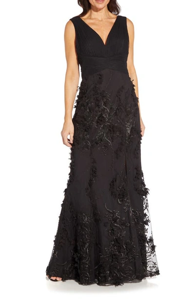 Shop Aidan Mattox By Adrianna Papell Embroidered Mesh Trumpet Gown In Black