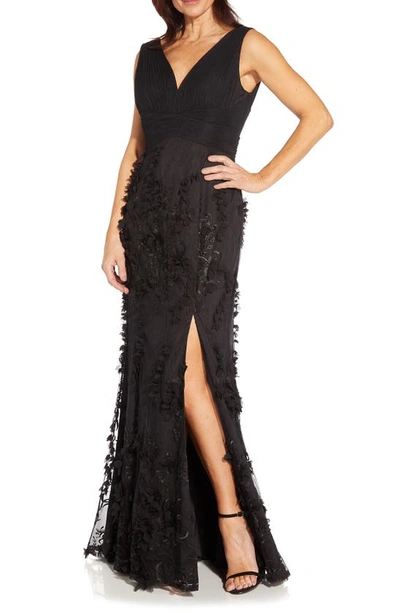 Shop Aidan Mattox By Adrianna Papell Embroidered Mesh Trumpet Gown In Black