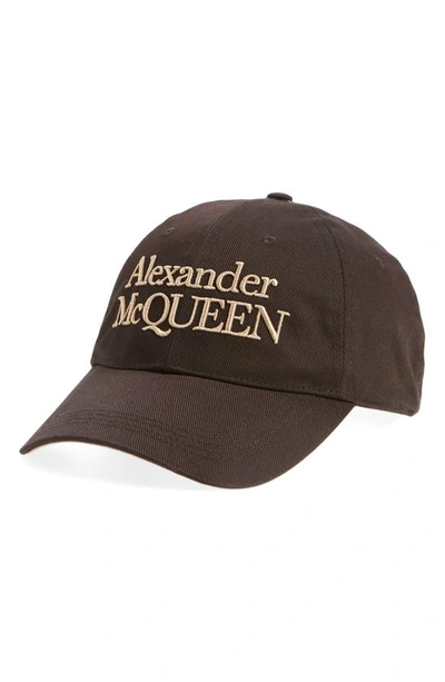 Shop Alexander Mcqueen Embroidered Baseball Cap In Black/ Beige