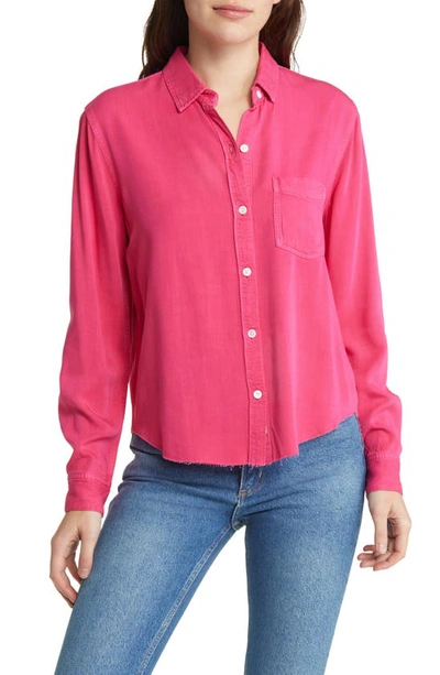 Shop Rails Ingrid Raw Hem Chambray Button-up Shirt In Hibiscus