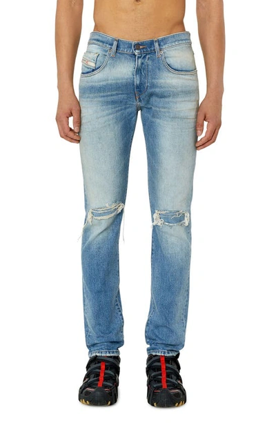 Shop Diesel D-strukt Ripped Slim Fit Jeans In Blue Denim
