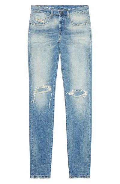 Shop Diesel D-strukt Ripped Slim Fit Jeans In Blue Denim