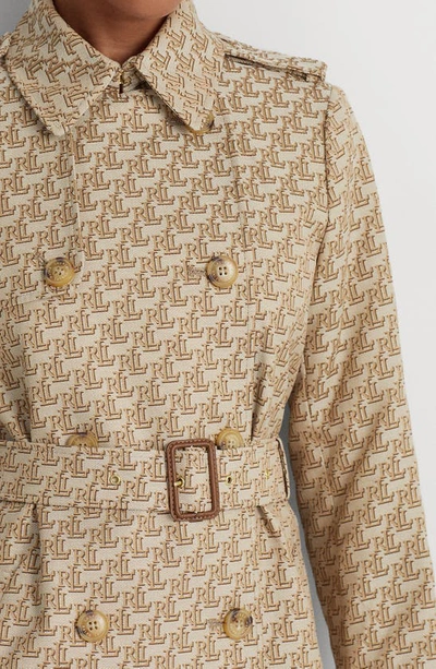 Shop Lauren Ralph Lauren Monogram Belted Trench Coat In Khaki