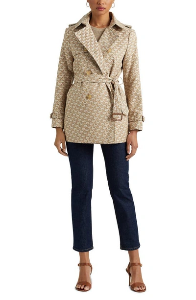 Shop Lauren Ralph Lauren Monogram Belted Trench Coat In Khaki