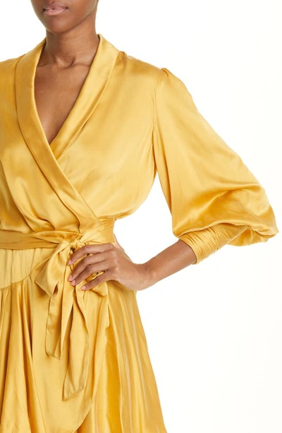 Shop Zimmermann Balloon Sleeve Silk Wrap Dress In Marigold