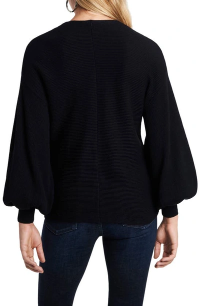 Shop 1.state Ribbed Balloon Sleeve Cotton Blend Sweater In Rich Black