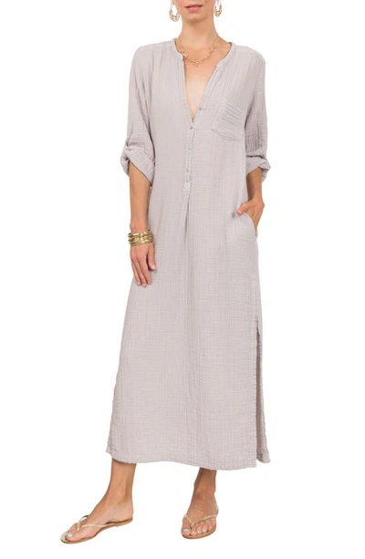 Shop Everyday Ritual Button Front Cotton Gauze Caftan In Lt. Grey