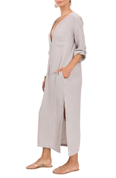 Shop Everyday Ritual Button Front Cotton Gauze Caftan In Lt. Grey