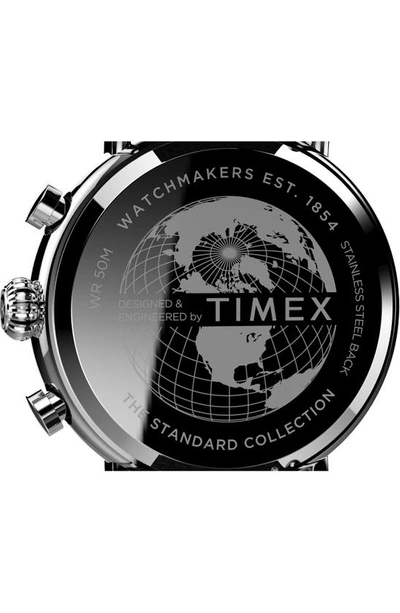 Shop Timex Standard Chronograph Leather Strap Watch, 41mm In Silver/ Black/ Black