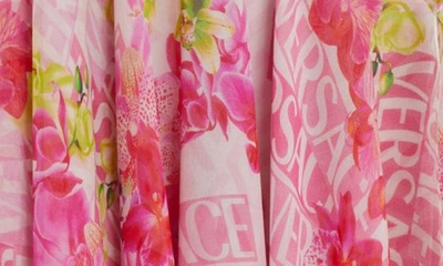 Shop Versace Orchid Print Handkerchief Hem Silk Chiffon Dress In White/ Pink