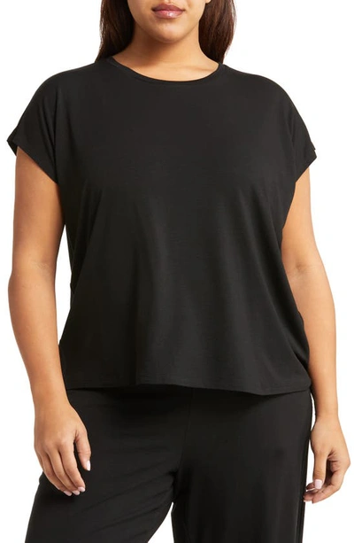 Shop Eileen Fisher Crewneck Boxy Stretch Jersey Top In Black