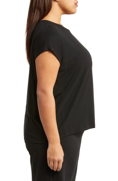 Shop Eileen Fisher Crewneck Boxy Stretch Jersey Top In Black