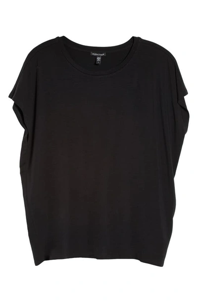 Shop Eileen Fisher Crewneck Boxy Stretch Jersey Top In Black