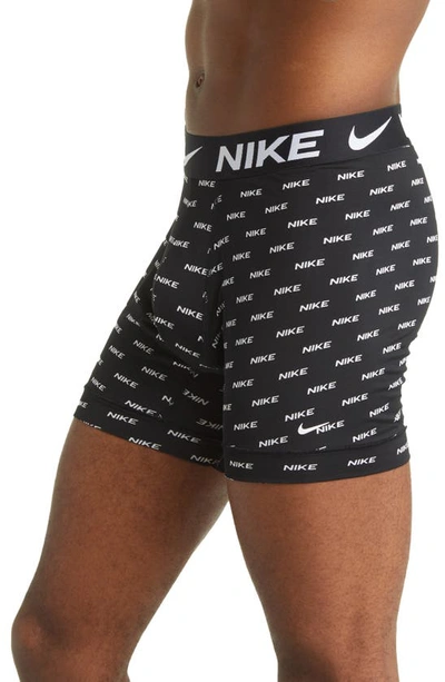 Shop Nike 3-pack Dri-fit Essential Micro Boxer Briefs In  Logo Print/ Grey/ Black