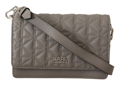 Shop Karl Lagerfeld Light Grey Leather Crossbody Women's Bag