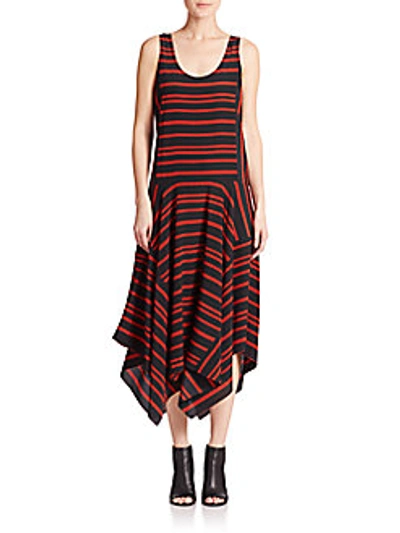 Shop Dkny Striped Stretch-silk Trapeze Dress