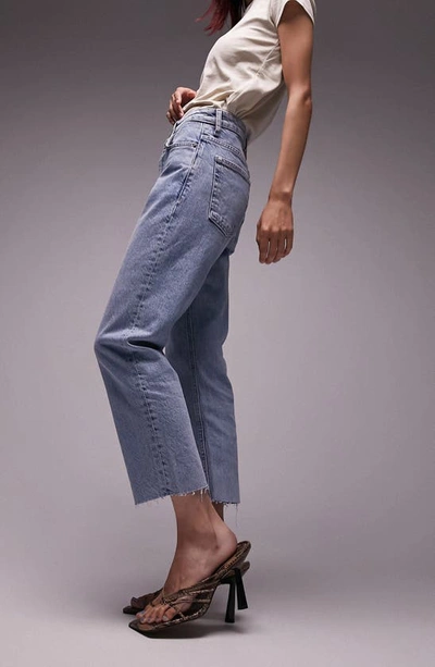 Shop Topshop Raw Hem Crop Straight Leg Jeans In Bleach