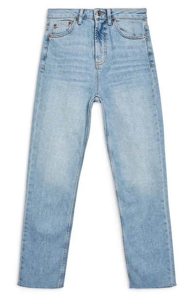 Shop Topshop Raw Hem Crop Straight Leg Jeans In Bleach