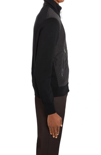 Tom Ford Mixed Media Funnel Neck Zip Sweater In Black