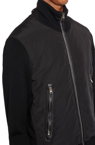 Tom Ford Mixed Media Funnel Neck Zip Sweater In Black