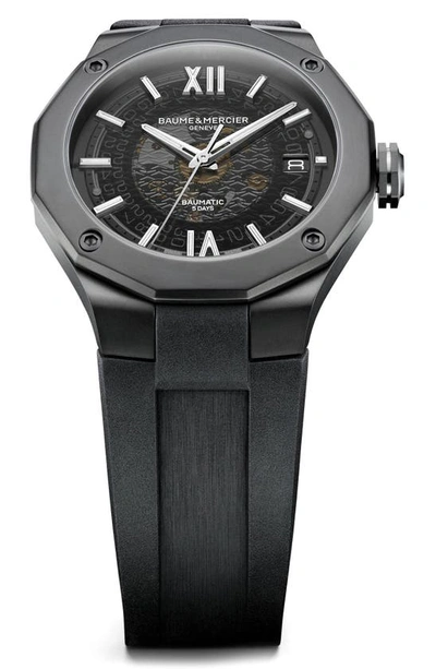 Baume & Mercier Men's Swiss Automatic Baumatic Black Rubber Strap Watch 42mm In Grey Sapphire