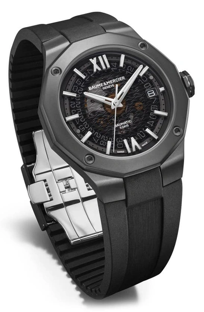 Shop Baume & Mercier Riviera 10617 Automatic Rubber Strap Watch, 42mm In Grey Sapphire