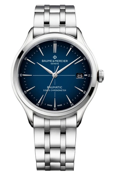 Shop Baume & Mercier Clifton Baumatic 10468 Automatic Bracelet Watch, 40mm In Gradient Blue
