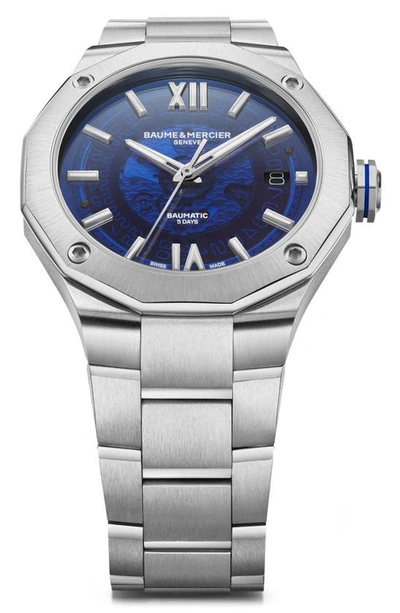 Baume & Mercier Men's Swiss Automatic Riviera Stainless Steel Bracelet Watch 42mm In Blue Sapphire