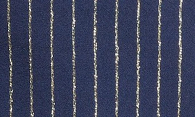 Shop Michael Kors Metallic Pinstripe Double Breasted Crepe Blazer In Navy/gold Metallic